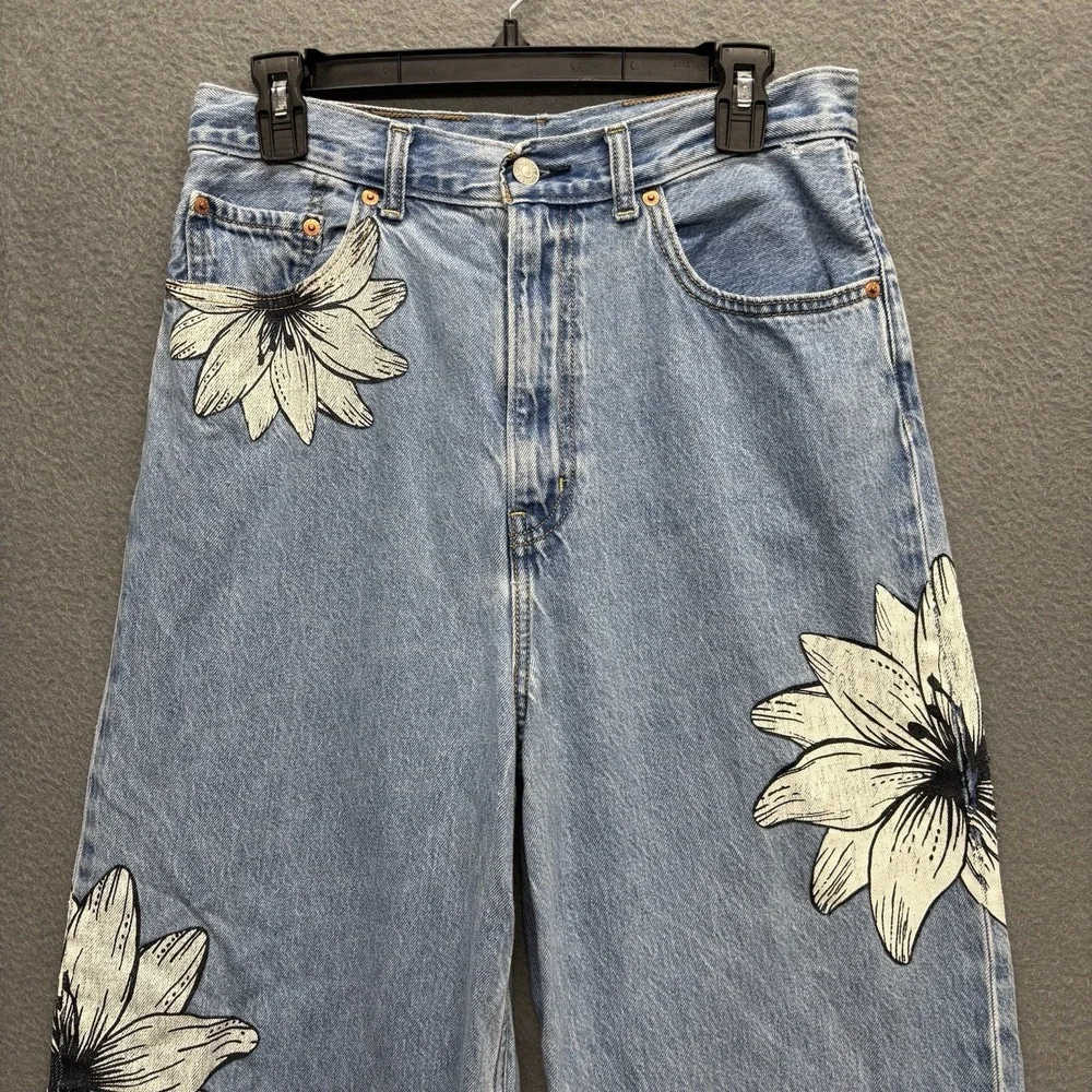 Levi's X FARM Rio High Rise Loose Jeans Women's 30x29 Blue Floral Tropical - Picture 3 of 13